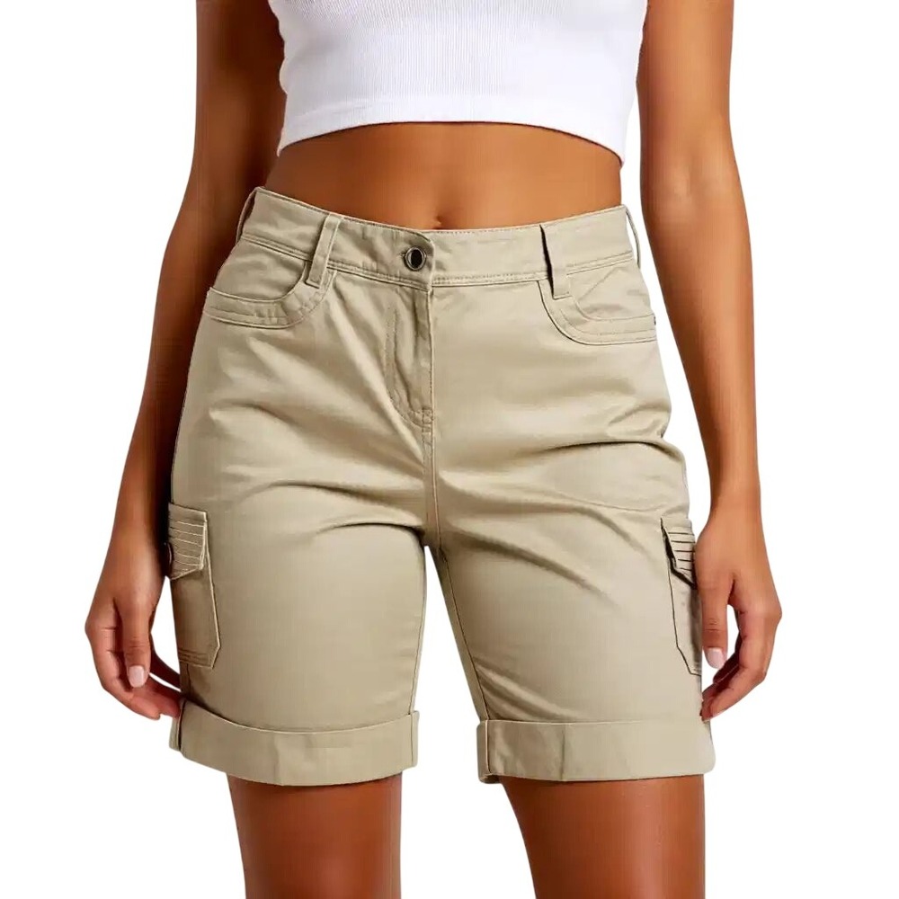 White House Black Market Khaki Cargo Shorts Tan Cuffed Utility Pockets Size 2